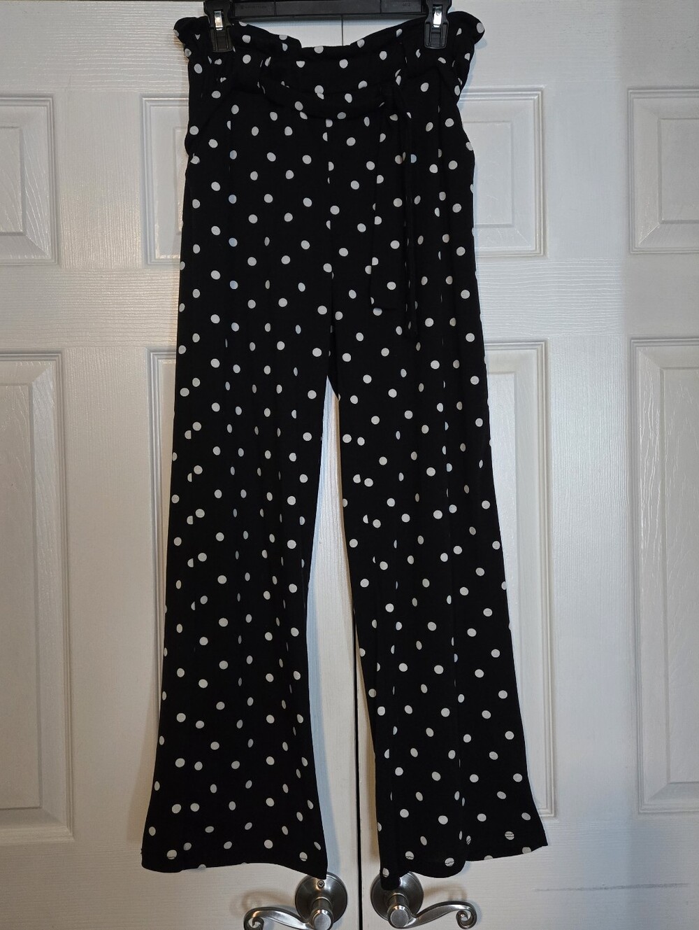 Women's French Laundry Paper Bag Style Black Pants With White Polka Dots, Size S